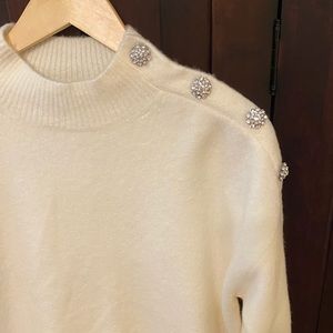 NWT Ann Taylor ivory jeweled button shoulder sweater - Medium